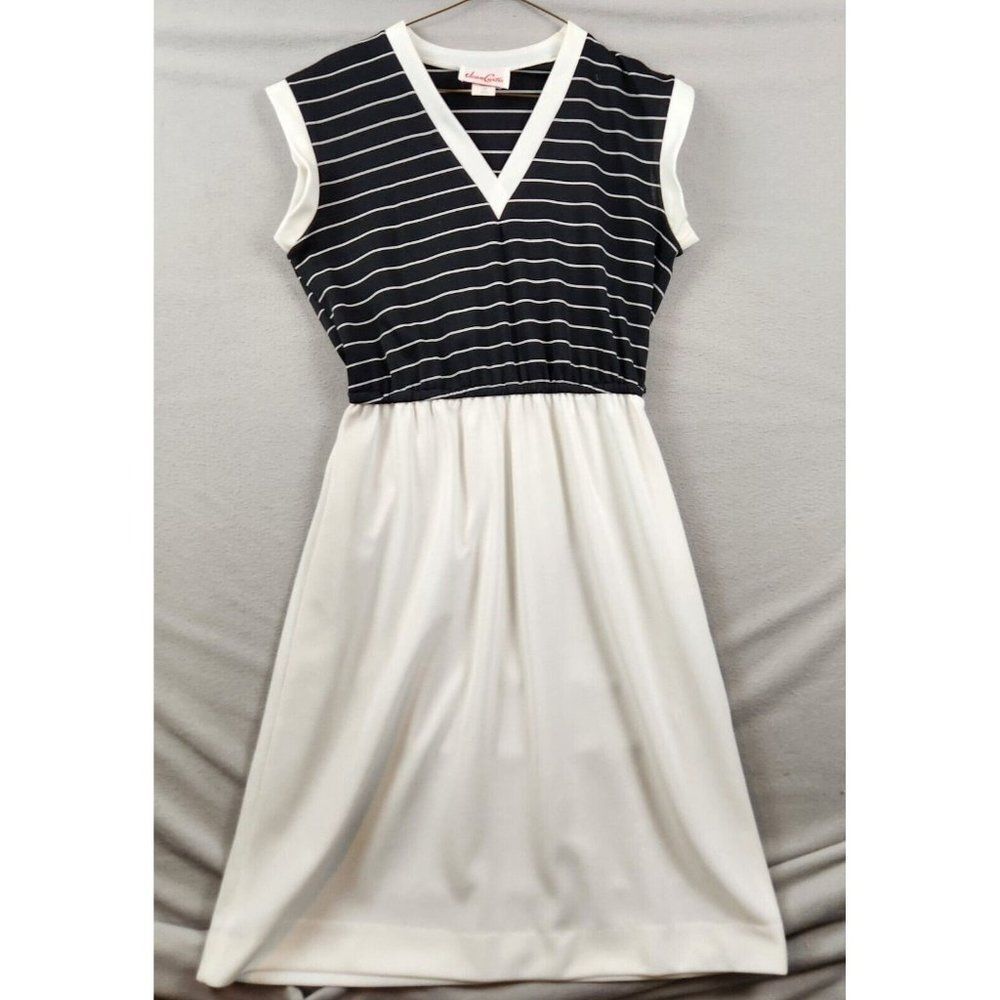 Vintage 60s 70s Joan Curtis Striped Woven Knit Knee Length Dress SZ 16